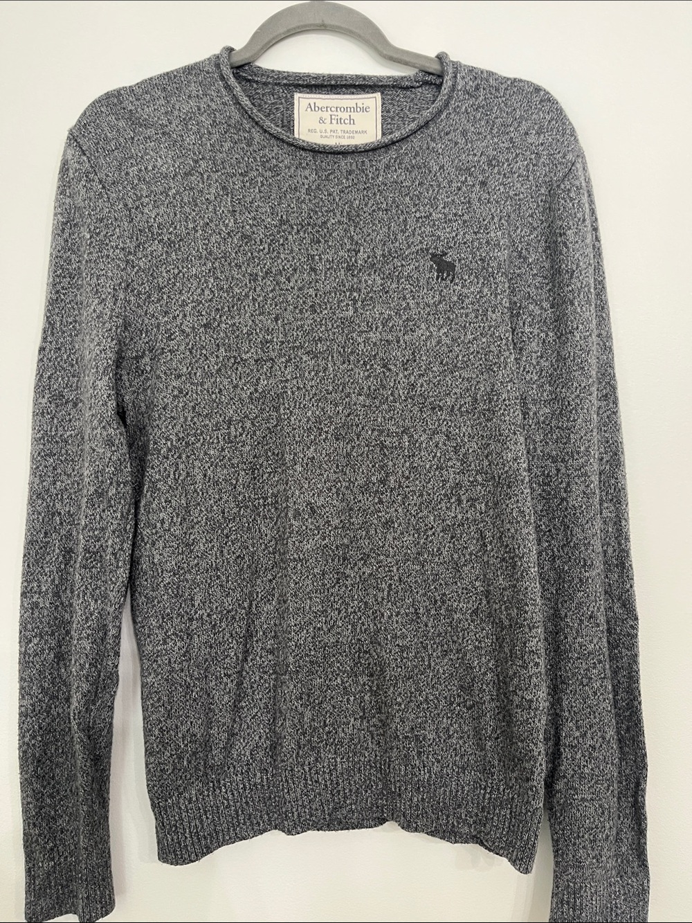 Abercrombie & Fitch Men's M Heather Gray Rolled Crewneck Sweater Preppy Casual